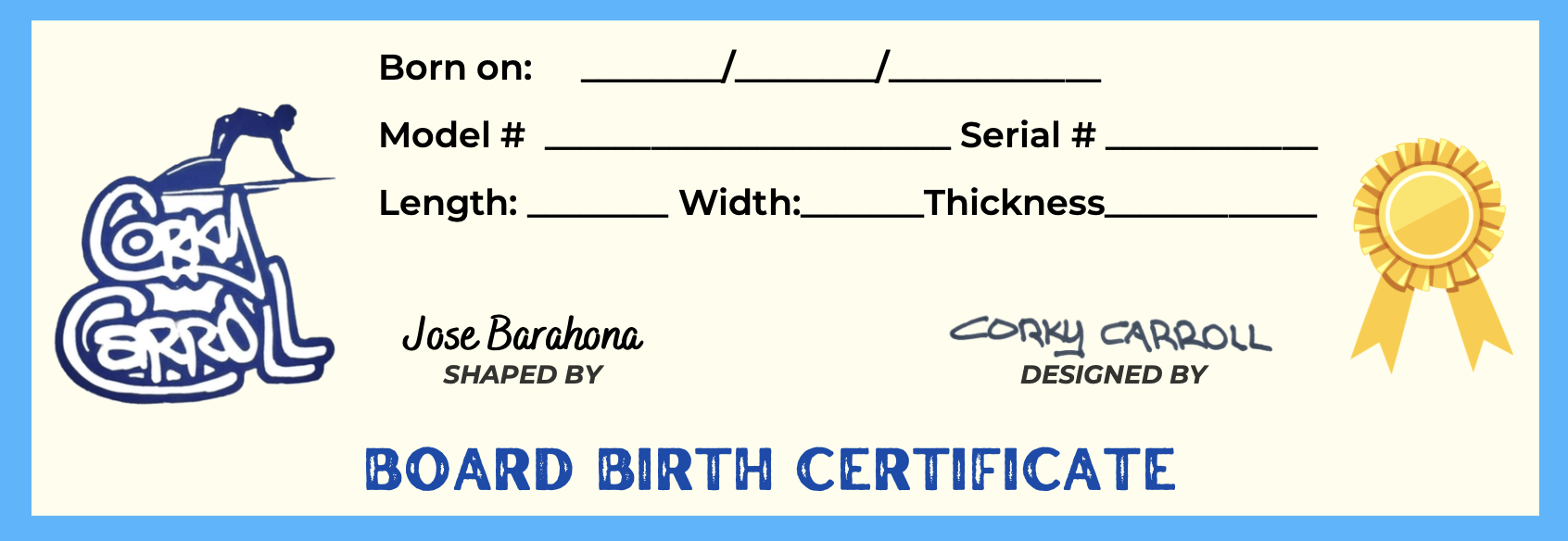 Corky Carroll Board Birth certificate photo